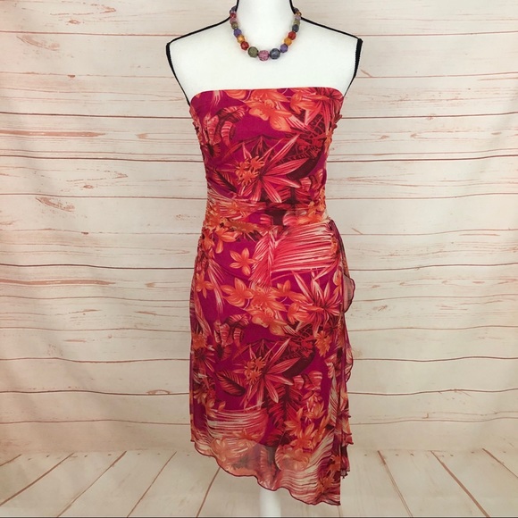 Ruby Rox Dresses & Skirts - Ruby Rox Floral Asymmetrical Strapless Dress